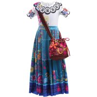 +2022 Kids Dresses for Girls Cosplay Encanto Mirabel Dress Cartoon Flowers Pattern Girls Summer Dress Children Beach Dress 3-10Y