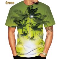 Fashion Hawaii Holiday Surfing Paradise 3D T-shirt Beach Palm Motif Printed Shirt Colorful Hawaiian Short Sleeve Tees