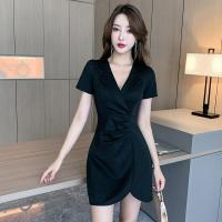 Black Temperament Irregular Slim Dress Sexy Slim Deep V-Neck Dress