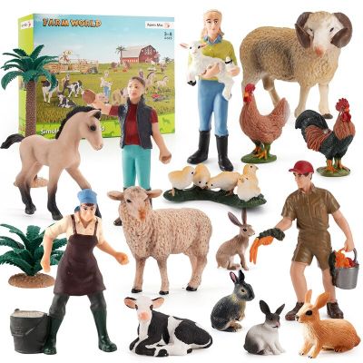 23New Simulation Farm Animal Poultry Animal Husbandry Model Suit Solid Static Shepherd Horse Pig Worker Combination Sand Table
