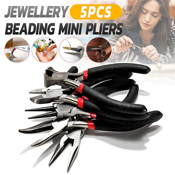 5pcs Black Diy Jewelry Making Tools Set Including 3 Black Pliers