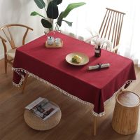 【small stationery】    InsTablecloth เลียนแบบผ้าฝ้ายผ้าลินิน TableTassel Tablefor DiningNew Year Xmas Table Covers