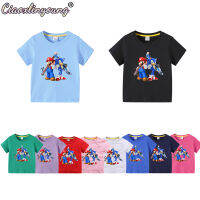 Ciaoxlinyoung ชายหญิง T เสื้อการ์ตูน Super Mario และ Hedgehog พิมพ์แขนสั้น Tshirt ฤดูร้อนใหม่โมเดลการ์ตูนโซนิคเด็กผ้าฝ้ายบาง