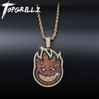 TOPGRILLZ Spitfire สร้อยคอพร้อมจี้เย็นออกโซ่สีมีสร้อยเทนนิสกับลูกบาศก์เพทายฮิปฮอปผู้ชายเครื่องประดับหิน