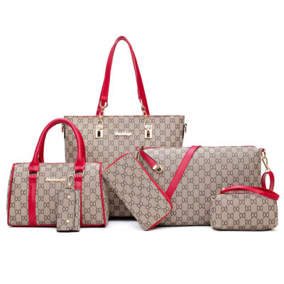 Women Handbag Leather Shoulder Bags Fashion Totes Female Purse Six-Piece Set Designer Brand Large Capacity Casual