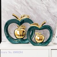 Simulated Apple Hollow Golden Ceramic Art Crafts Desktop Storage Ornaments Candy Jar Storage Box Golden Apple Home Furnishings