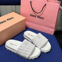 2023 Summer New miu miuˉto Wear When Going Out In Luxury Style Anti slip Flat Bottom Square Head Slippers