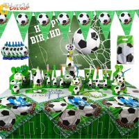 ☄✼ Soccer Theme Football Party Supplies Kids Birthday Party Decoration Set Party Disposable Paper Cup Plate Banner Background cloth