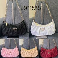 GUESS New European and American simple retro wrinkled nylon cloth bag solid color light armpit bag chain shoulder bag