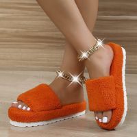 Fashion Design Women Home Slippers Solid Color Open Toe Indoor Winter Flat Non-slip Leisure Interior Female Shoes