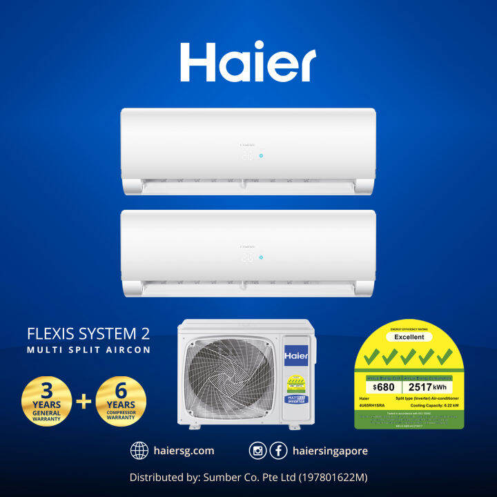 Haier Flexis 5 Ticks System 2 Multi Split Aircon AS25 + AS35 / 4U65 ...