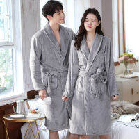 Winter Thick Warm Lovers Kimono Bath Robe Gown Couple Soft Flannel Sleepwear Robe Large Long Nightgown Hot Coral fleece Bathrobe