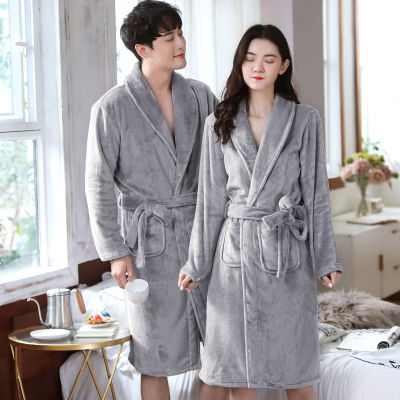 Winter Thick Warm Lovers Kimono Bath Robe Gown Couple Soft Flannel Sleepwear Robe Large Long Nightgown Hot Coral fleece Bathrobe