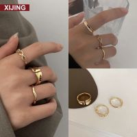 3pcsset Retro Personality Irregular Gold Open Index Finger Ring Fashion Cross Adjustable Ring