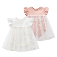 □✚﹊ ชุดเด็กฤดูร้อน New Arrival Children กระโปรงผ้าโปร่งลายดอกไม้แขนสั้นชุดเจ้าหญิงเกาหลีชุดเดรสเด็ก