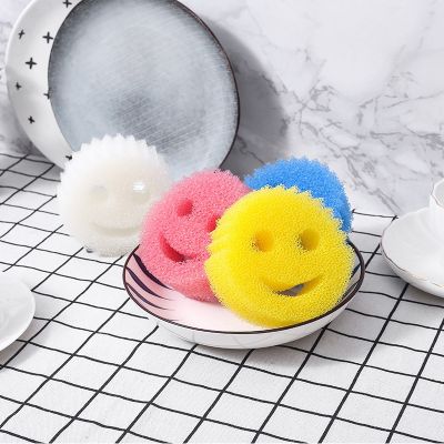 3Pcs Smiley Magic Dishwashing Sponge Household Kitchenware Bathroom Cleaning Tools Scouring Powerful Scouring Pad Kitchen Sponge