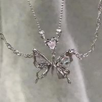 Korean Double Butterfly Simple Ins Niche Pendant Necklace punk for Women Fashion Jewelry Accessoires 【AUG】