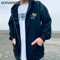 EERSHENSHI เสื้อคาร์ดิแกนลำลองฮูดดี้แขนยาวทรงหลวมสำหรับผู้ชายพิมพ์ลายการ์ตูนเสื้อแจ็คเก็ตลำลอง