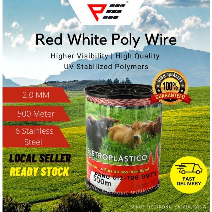 Electric Fence Polywire Rope (500M) Red White Electric Fence Wire Poly