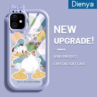 เคส Dienya สำหรับ iPhone 11 Pro 11 Pro Max เคสรูปโบว์ลายการ์ตูนเป็ดนิ่มกันกระแทกเคสโทรศัพท์โปร่งใสป้องกันการตกหล่นซิลิก้าเจลฝาครอบป้องกันเลนส์กล้องถ่ายรูป