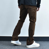 Brown Black Bottom Adjustable Zipper Straight Pant High Street Vibe Fashionable Casual Flare Cargo Trousers Men