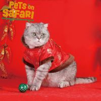 ZZOOI Pet Cat Clothes Dog Warm New Year Costume Chinese Kitten Spring Festival Dress Traditional Festival Pet Cute Dress Up Supplies