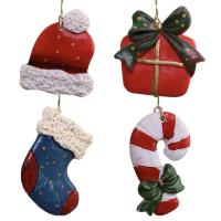 Mini Christmas Ornaments 4pcs Resin Miniatures Christmas Figurines Pendants Mini Tree Decorations with String Party Favors for Christmas Children Adults elegance