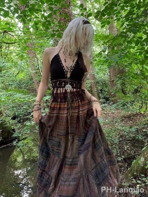 【LZ】⊙☃№  Saias femininas Vintage Fairy Grunge de comprimento médio cintura alta boho saia maxi estampada em linha A moda anos 90 roupas de streetwear