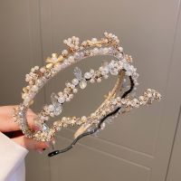 【YF】 Crystal Diamond Pearl Flower Double Layer Headband Small Fresh Sweet Cool Hairpin Hair Accessories