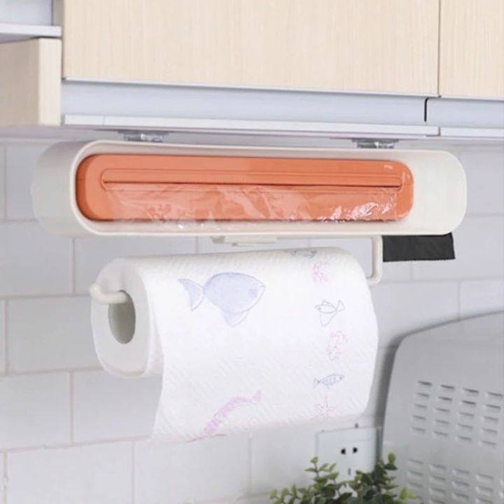 3-in-1-film-storage-rack-cutter-kitchen-multifunctional-paper-towel-holder-wall-mounted-plastic-cling-film-wrap-foil-dispenser