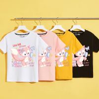 2023 NEW100 Cotton Lingna Beier Girls Short Sleeve T-shirt Summer Cotton White Loose Fit Kids Summer Dress Half Sleeve Top