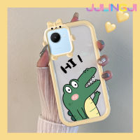 Jjlingji เคสสำหรับ Realme C30 C30s Narzo 50i Prime เคสลายการ์ตูนไดโนเสาร์น่ารักสร้างสรรค์สีสันสดใสน่ารักสัตว์ประหลาดน้อยเลนส์กล้องถ่ายรูปแบบนิ่มซิลิโคนเคสใสกันกระแทกแบบใสง่าย