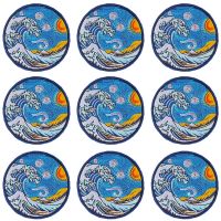 Pulaqi 10PCS Van Gogh Patch Waves Water Wholesale Patches Iron On Patches For Clothing Stripe Wholesale Dropship Custom Patch