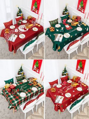 （HOT) ผ้าปูโต๊ะคริสต์มาสกันน้ำปีใหม่ตกแต่งโต๊ะสี่เหลี่ยมโต๊ะกลมผ้าคลุมโต๊ะกาแฟผ้าฝ้ายและผ้าลินินหนา
