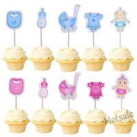 【Ready Stock】 ♕☁┋ E05 24Pcs/lot Baby Shower Cupcake Toppers Boy Girl Christening Birthday Party Favors Cake Decorations Supplies