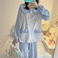 COD SDFGDERGRER Sanrio Cinnamoroll Womens Pajamas Set Casual Loose Sleepwear Full Sleeve Tops Long Pants 2 Pieces Suit Home Clothes Pyjamas Nightwear [GM]