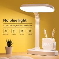 Modern Study LED Pen Holder Office Desk Lamp Dimmable Foldable With Clock Eye Protection USB Table Reading Light For Kids