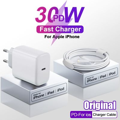 For Apple Original PD 30W Fast Quick Charger USB Type C For iPhone 14 13 12 11 Pro Mini Plus XR X XS Charging SE Lightning Cable Wall Chargers
