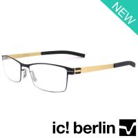 2023 Ic Berlin แว่นตารุ่น 009 C-4 สีดำขาทอง กรอบเต็ม Rectangle ทรงสี่เหลี่ยมผืนผ้า ขาข้อต่อ ไม่ใช้น็อด วัสดุ สแตนเลส สตีล (สำหรับตัดเลนส์) Full frame Eyeglass