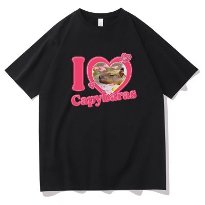 2023เสื้อยืดใหม่👕🛒  ฉันรัก Capybaras พิมพ์ผู้ชายผู้หญิงแฟชั่นสบาย ๆ เสื้อยืดหลวมลูกเรือคอฮิปฮอปชายตลก Tshirt ชายเสื้อยืดชายเซ