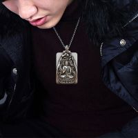 ZZOOI LH Solid Amitabha Natal Buddha Pendant Mens Necklace Zodiac Dog Pig Retro Card Pendant Couple Pendants for Jewelry Making Man