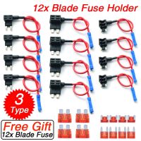 12pcs 12V Car Blade Fuse Holder Add A Circuit TAP Adapter Micro Mini Standard ATM APM Auto Fuses 10 AMP Truck Van SUV Fuse Wire Fuses Accessories