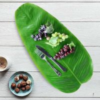 【cw】4pcs Artificial Banana Leaf Tropical Leaves Plants Non Slip Soft Table Placemats Hawaiian Luau Jungle Beach Theme Party Decor