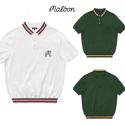 MALBON เสื้อกอล์ฟแขนสั้นผู้ชาย,เสื้อโปโลกอล์ฟเสื้อถัก2023ใหม่ฤดูใบไม้ผลิและฤดูร้อนพอดีตัวไซเปรส