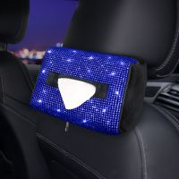 Crystal Diamond Interior Decorations Accessories For Girls Women Tissue Box Car Hooks Handbrake Gear Cover Blue Armrest Box Mat
