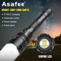 Asafee 1499 XHP90 30W LED Flashlight White Laser USB Rechargeable Telescopic Zoom Press Switch IPX4 Waterproof 2500LM 500M Range SOS Outdoor Camping Adventure Night Torch