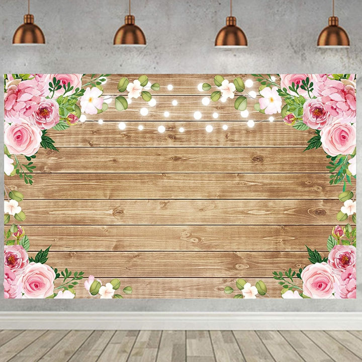 7x5ft Wood Floral Rustic Photography Backdrop for Wedding Bridal Shower