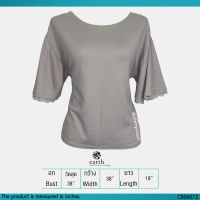 USED Earth Music &amp; Ecology - Gray Lace Frill T-Shirt | เสื้อยืดสีเทา เสื้อโอเวอร์ไซส์ แขนสั้น คอกลม ลูกไม้ ระบาย ทรงใหญ่ สีพื้น สายฝอ แท้ มือสอง