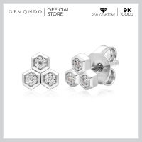 Gemondo ต่างหูทองคำขาว 9K ประดับเพชรแท้ (Diamond) ดีไซน์ทรงหกเหลี่ยม : ต่างหูแป้น ต่างหูติดหู ต่างหูทอง ต่างหูทองคำแท้ stud earrings