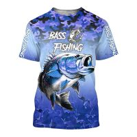 Bass Fish Pattern ชายเสื้อยืดด้านบนเสื้อผ้าผู้หญิงฮาราจูกุแฟชั่นเสื้อยืด 3D Marlin Camo พิมพ์เสื้อยืดแขนสั้น XS-5XL